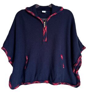 Janie and Jack navy red plaid trim knit poncho sweater Kids 5 cozy fall classic